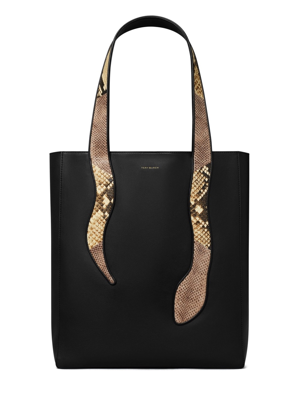 Tory Burch Black Tote with Snake-Print Straps